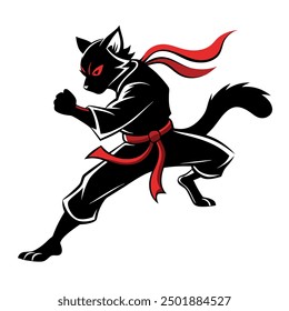 Gato artes marciales pose, silueta, fondo blanco