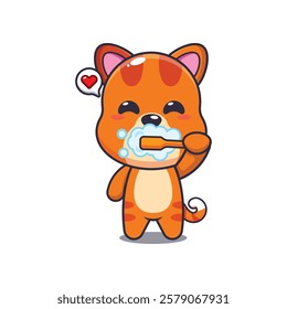 cat mascot cartoon character vector illustration brushing teeth.
Design element for poster, brochure, web, mascot, sticker, logo and icon.