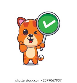 cat mascot cartoon character vector illustration with correct sign.
Design element for poster, brochure, web, mascot, sticker, logo and icon.
