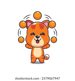 cat mascot cartoon character vector illustration circus attraction with balls.
Design element for poster, brochure, web, mascot, sticker, logo and icon.