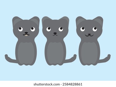 Cat mascot in different poses. Vector set of cute kitty funny face. Adorable Cat Cartoon Character in different emotions. Cat kitten sitting flat icon set line banner isolated on white background.