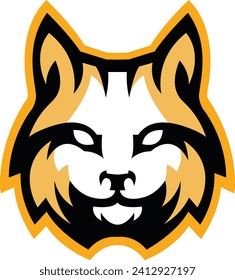 Diseño del logo de la mascota del gato. Plantilla vectorial de cara de gato valiente. Diseño de cabeza de gato para gráficos, icono del logotipo del Tigre Diseño del logotipo del equipo deportivo, Ilustración de la plantilla de vectores, diseño del logotipo del tigre valiente de mascota, arte de la cabeza de gato