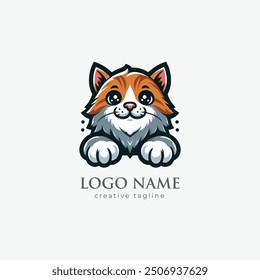 Cat mascot logo, cat logo, cat kid, outline cat, pussycat logo fully editable vector template