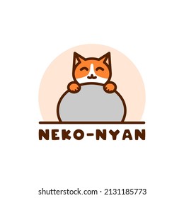 cat mascot logo, symbol and icon template with the shape of a cat hiding behind a pillow or rock