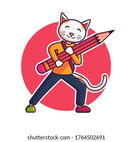 cat mascot template. cat and pencil vector
