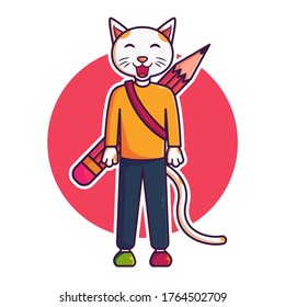 cat mascot template. cat and pencil vector