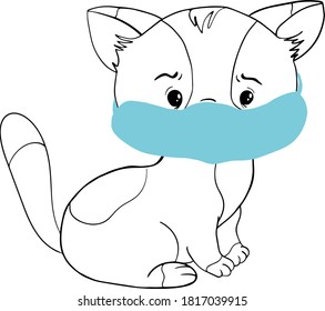  The cat in the mask. Face mask. cute cat wearing mask for protect themselves form virus or bacteria in flat vector style. Illustration about healthcare of cat. Covid-19. Corona virus.