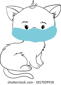  The cat in the mask. Face mask. cute cat wearing mask for protect themselves form virus or bacteria in flat vector style. Illustration about healthcare of cat. Covid-19. Corona virus.