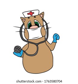 Cat in a mask and gloves to prepare for inspection .Vector children's design for greeting cards, banners.