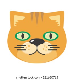 Cat mask isolated on white. Leopard or jaguar cat. Cartoon character face to celebrate happy events at kindergarten, birthday, children holiday festival. Sticker for toddler. Vector in flat style