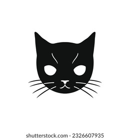 Cat mask logo of Animal face clipart, Kitsune fox head black silhouette vector, cartoon icon, japan anime symbol. isolated on white background.