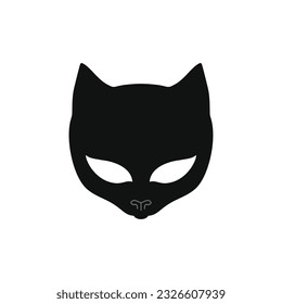 Cat mask logo of Animal face clipart, Kitsune fox head black silhouette vector, cartoon icon, japan anime symbol. isolated on white background.
