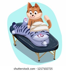 Cat massaging cat - cat lying down Vector illustration