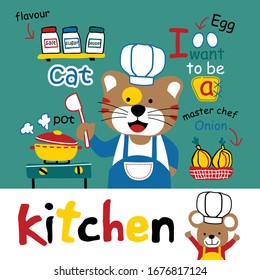 cat the master chef funny animal cartoon,vector illustration