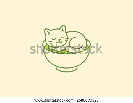 cat matcha logo, cat matcha illustrations, matcha clipart, tea cat, cute logo, kawaii matcha art, Japanese tea illustration, latte, café logo, green tea mascot