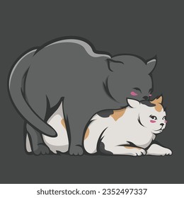 ilustración de apareamiento de gatos, gato negro haciendo vector de amor
