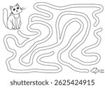 Cat maze graphic black white sketch illustration vector 