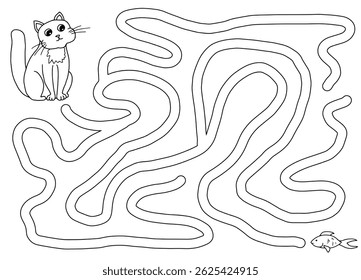 Cat maze graphic black white sketch illustration vector 