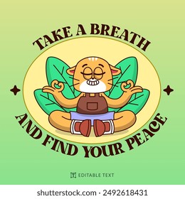 Cat Meditation Vintage And Retro Mascot Illustration