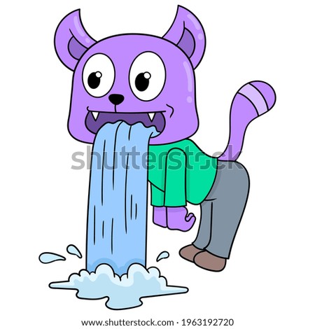 the cat with the melting face of hunger was drooling profusely, vector illustration art. doodle icon image kawaii.