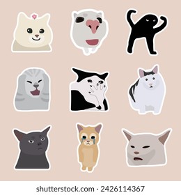 Cat Meme Illustration Sticker Set Vector