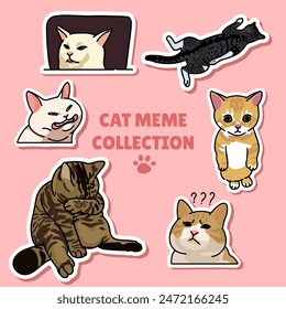 Diseño de Vector de ilustración de meme de gato