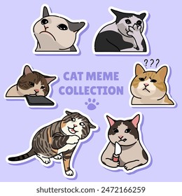 Cat meme sticker illustration vector design