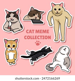 Cat meme sticker illustration vector design