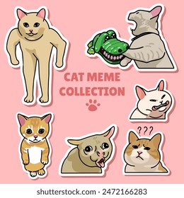 Cat meme sticker illustration vector design