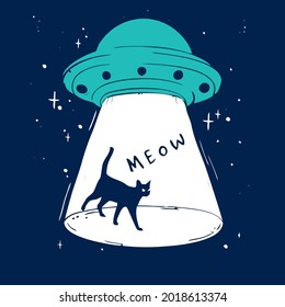 cat meow alien vintage funny ufo cute lover design vector illustration for use in design and print poster canvas