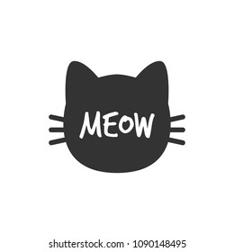 Cat. Meow. Cat head silhouette. Isolated. Black cat. Vector.
