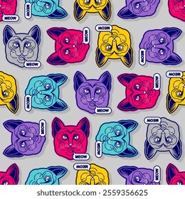 Cat and meow pattern seamless. Ornament of kids fabric