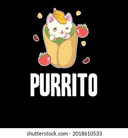 cat meow purr cute burrito art asty art aco food eater cap vector design illustration print poster