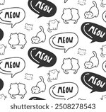 cat meow text seamless pattern black white background design illustration 