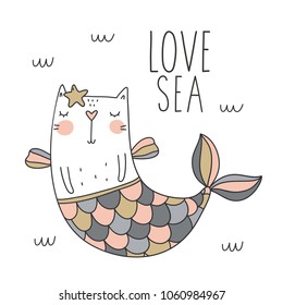 cat mermaidvector illustration