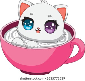 Cat In Milk Cup Kitten Vector