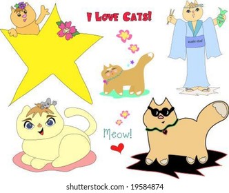 Cat Mix Sushi Chef, Star, Glasses, Mouse, Japanese Vector