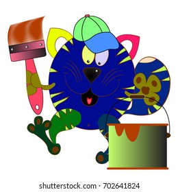 cat molar cartoon vector illustration. cat with brush cartoon vector illustration.