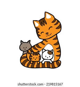 Cat mom and cubs cartoon vector