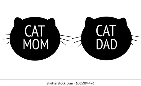 'Cat mom, cat dad'' text and cats silhouette symbol