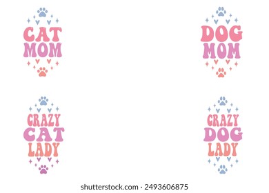 Cat mom, dog mom, crazy cat lady, crazy dog lady retro dog and cat keychain designs