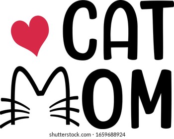 Cat Mom Illustration with Cat Silhouette and Heart