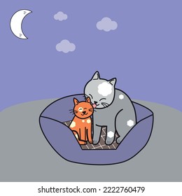 Cat Mom and Kitten Ilustration
