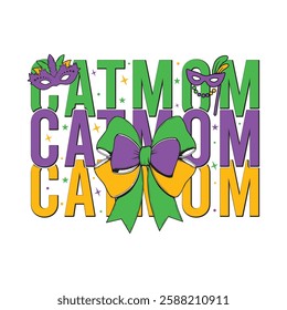 Cat mom mardi gras bow design