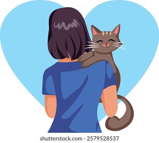 
Cat Mom person Holding Her Pet Vector Cartoon Character. Friendship between a woman and her lovely pet 
