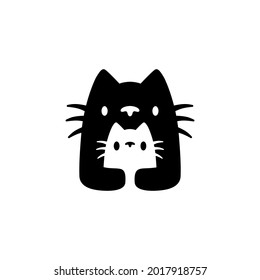 cat mom and son cub mother parent negative space logo vector icon illustration