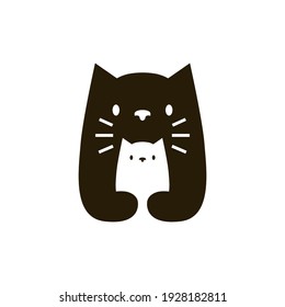 Cat Mom And Son Negative Space Logo Vector Icon Illustration