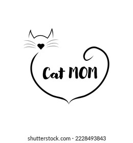 cat mom typography black text heart shape