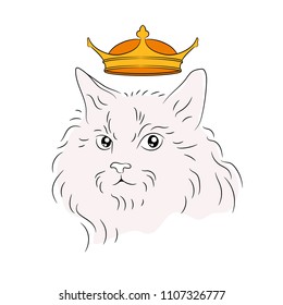Cat monarch with gold crown. Pretty print