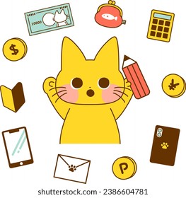 Juego de iconos de gato y dinero